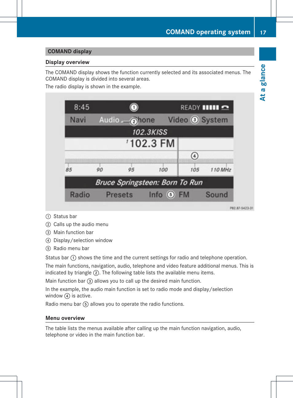 At a glance, Comand operating system | Mercedes-Benz GL-Class 2012 COMAND Manual User Manual | Page 19 / 210