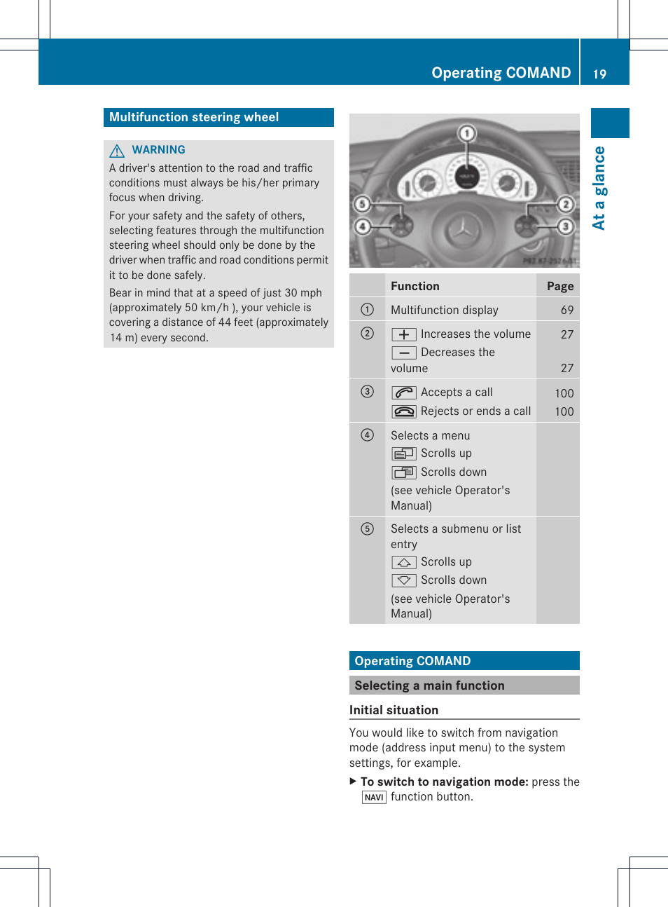 At a glance, Operating comand | Mercedes-Benz GL-Class 2012 COMAND Manual User Manual | Page 21 / 210