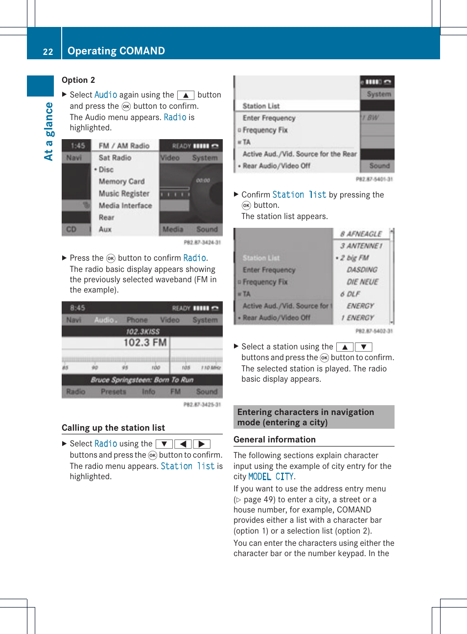 At a glance, Operating comand | Mercedes-Benz GL-Class 2012 COMAND Manual User Manual | Page 24 / 210
