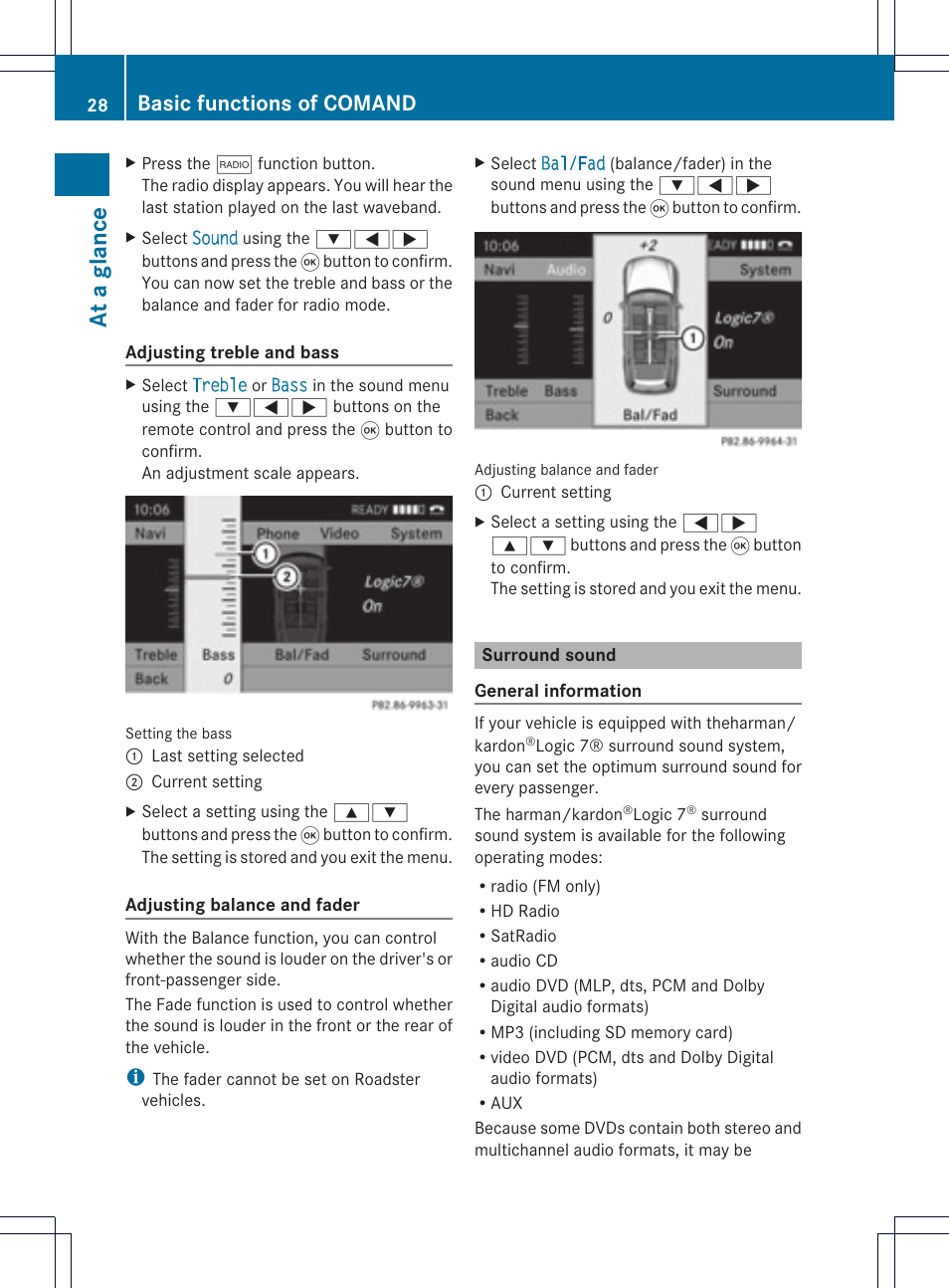 At a glance, Basic functions of comand | Mercedes-Benz GL-Class 2012 COMAND Manual User Manual | Page 30 / 210