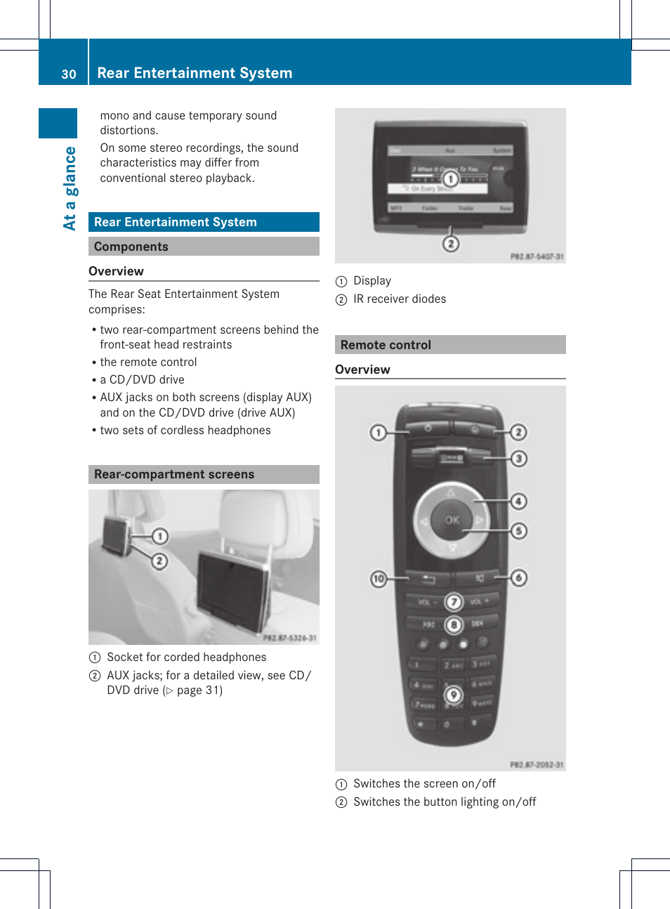 At a glance, Rear entertainment system | Mercedes-Benz GL-Class 2012 COMAND Manual User Manual | Page 32 / 210