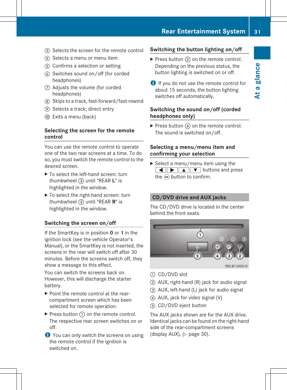 At a glance, Rear entertainment system | Mercedes-Benz GL-Class 2012 COMAND Manual User Manual | Page 33 / 210