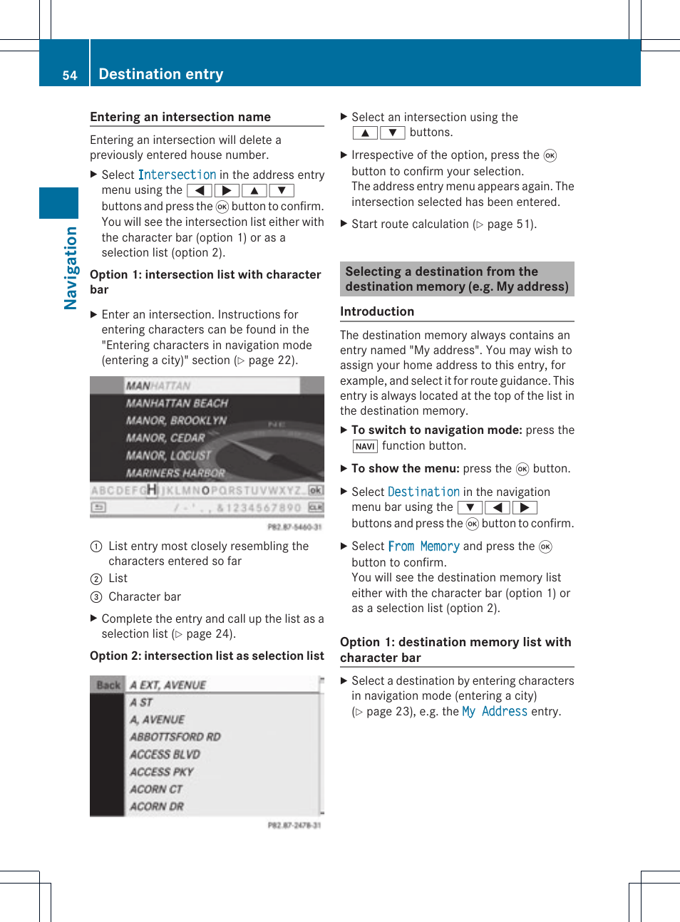 Na vigat ion, Destination entry | Mercedes-Benz GL-Class 2012 COMAND Manual User Manual | Page 56 / 210
