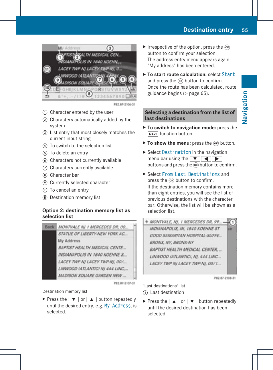 Navigat ion, Destination entry | Mercedes-Benz GL-Class 2012 COMAND Manual User Manual | Page 57 / 210