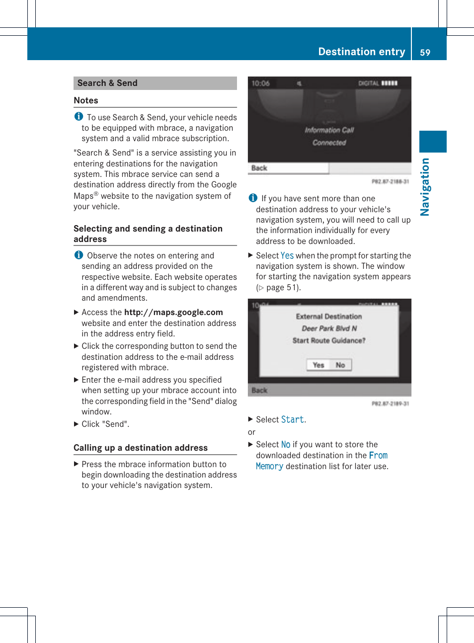 Navigat ion, Destination entry | Mercedes-Benz GL-Class 2012 COMAND Manual User Manual | Page 61 / 210