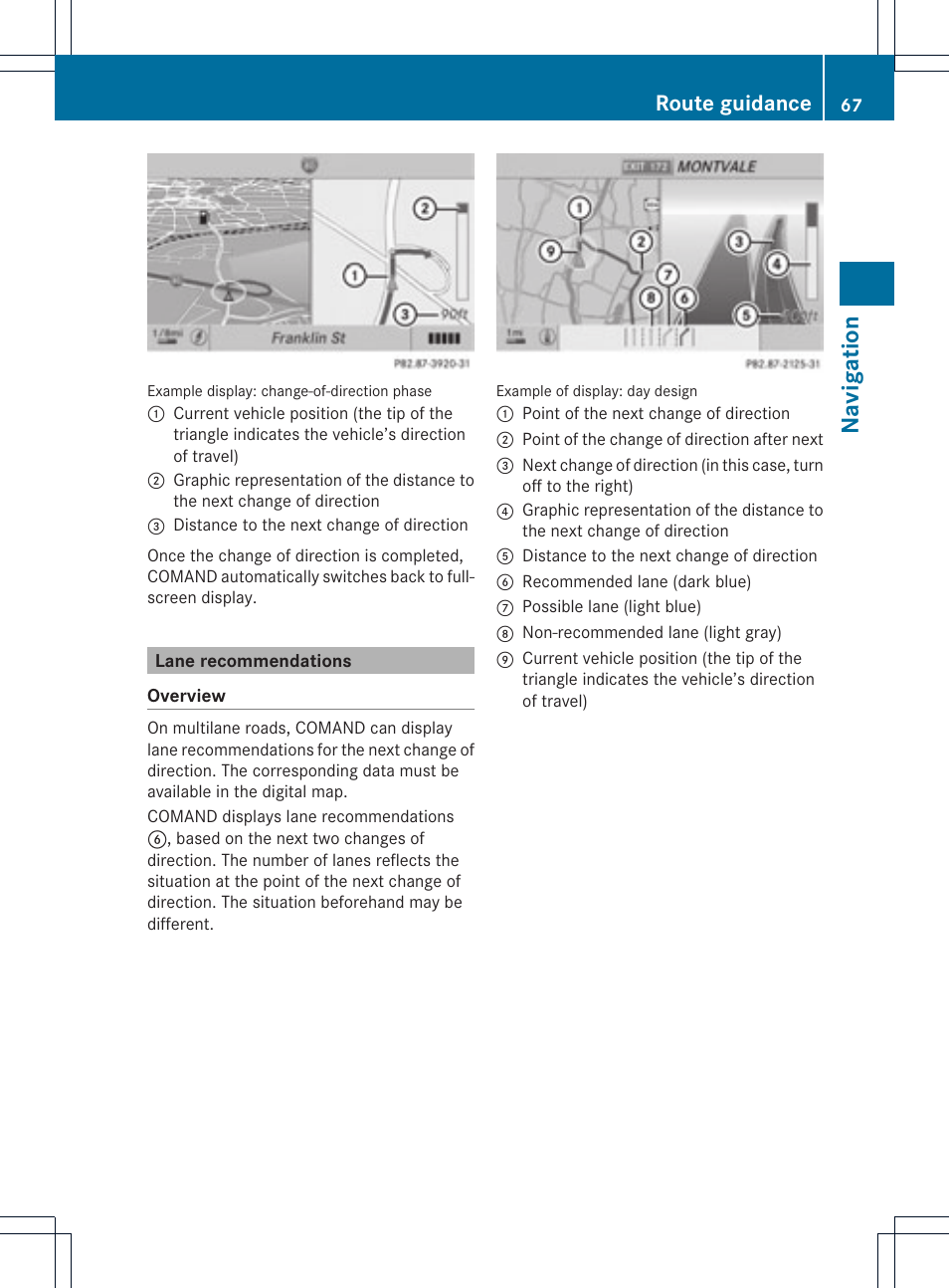 Navigat ion, Route guidance | Mercedes-Benz GL-Class 2012 COMAND Manual User Manual | Page 69 / 210