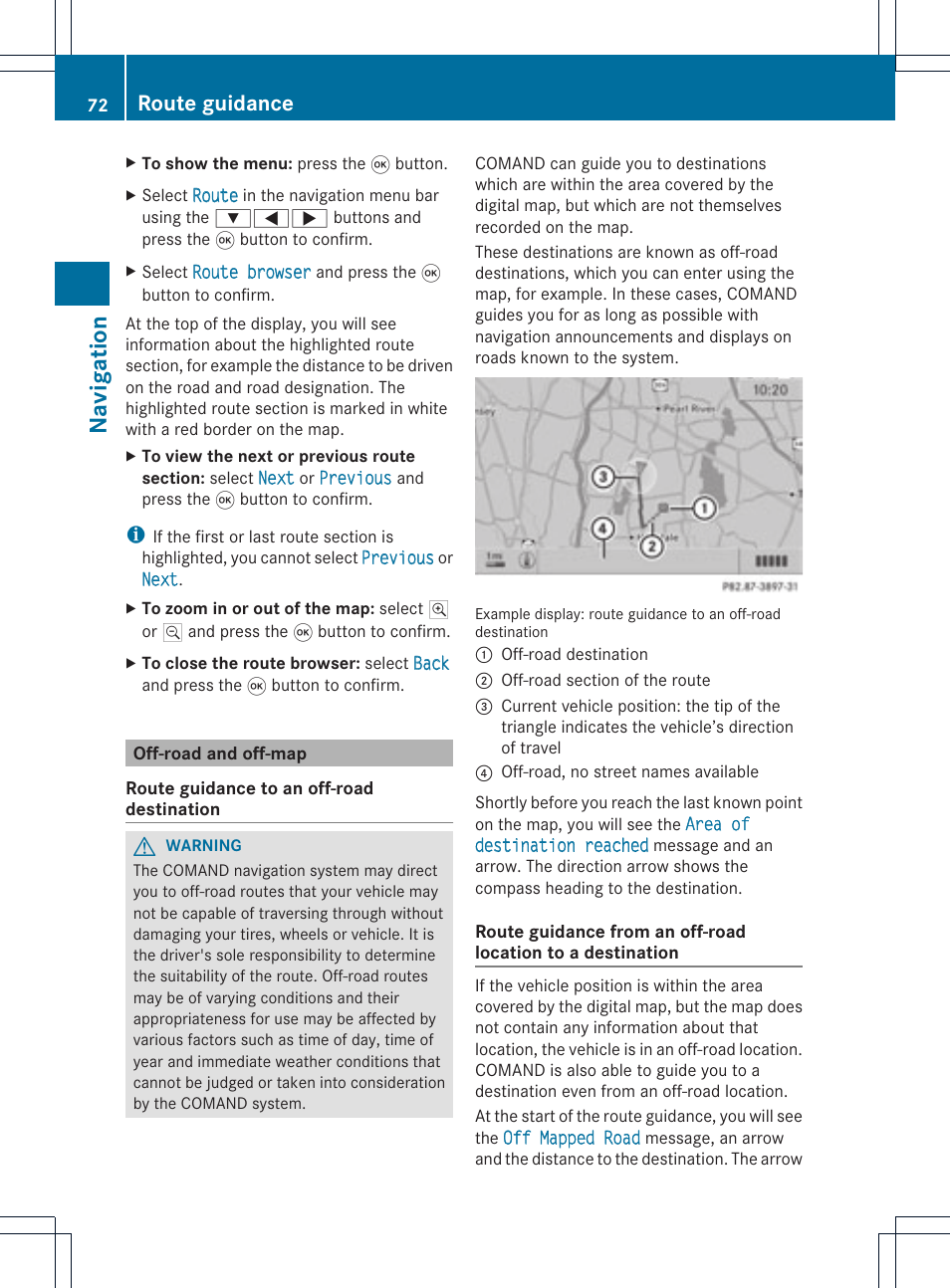 Na vigation, Route guidance | Mercedes-Benz GL-Class 2012 COMAND Manual User Manual | Page 74 / 210