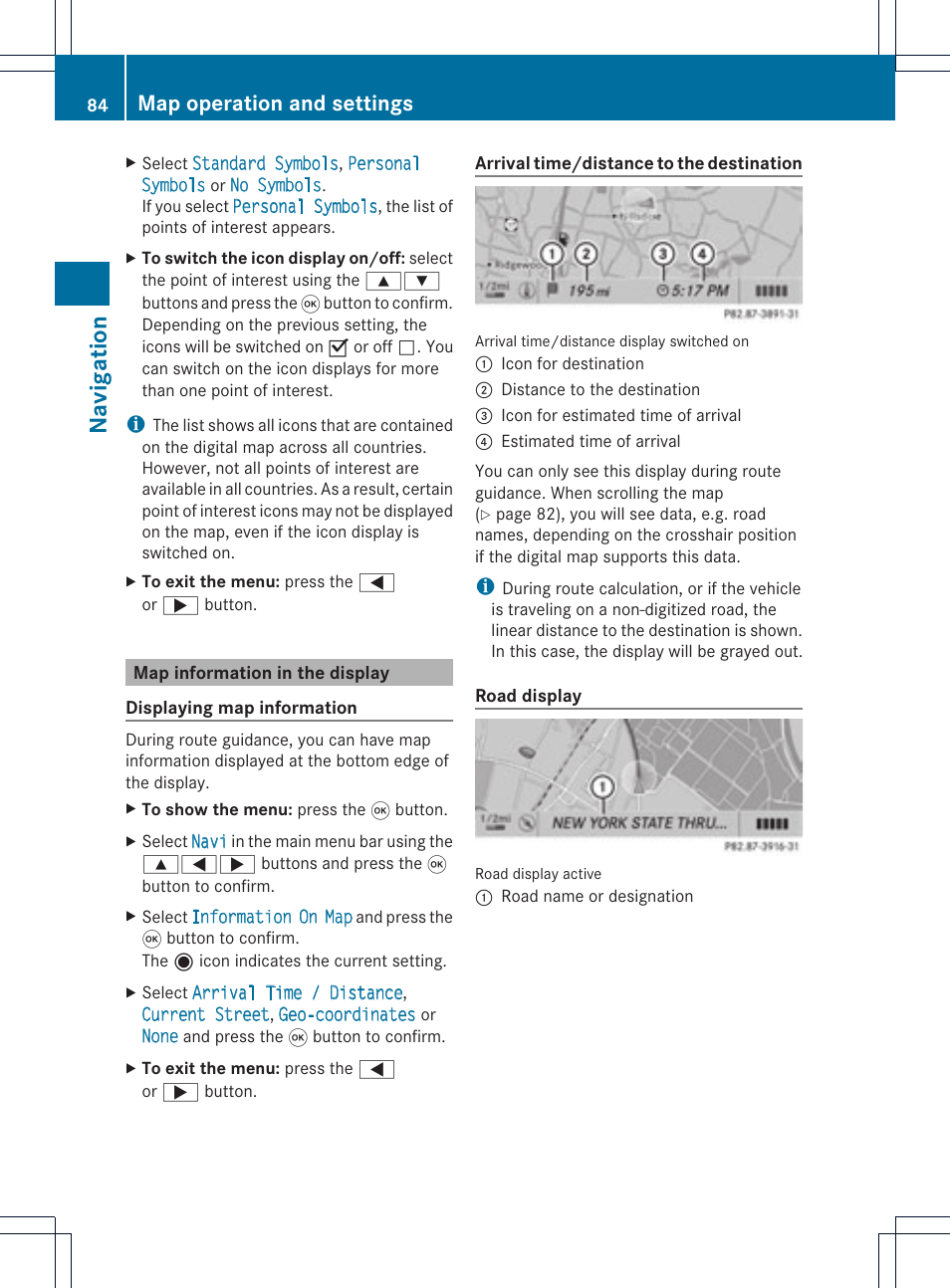 Na vigation, Map operation and settings | Mercedes-Benz GL-Class 2012 COMAND Manual User Manual | Page 86 / 210