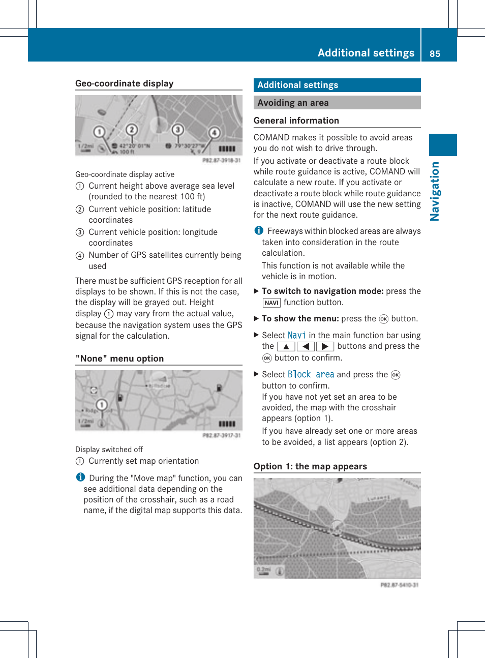 Na vigation, Additional settings | Mercedes-Benz GL-Class 2012 COMAND Manual User Manual | Page 87 / 210