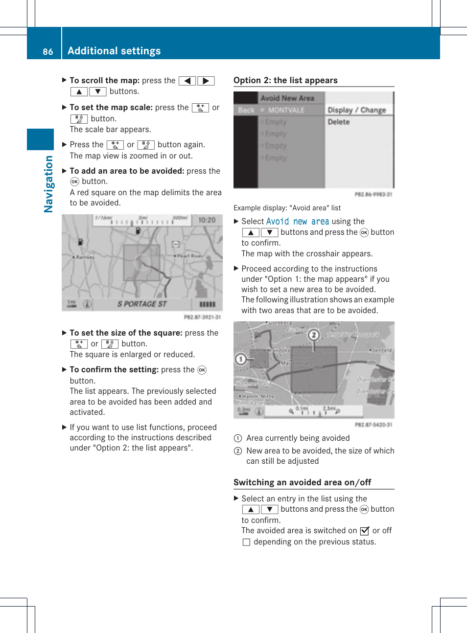 Na vigation, Additional settings | Mercedes-Benz GL-Class 2012 COMAND Manual User Manual | Page 88 / 210