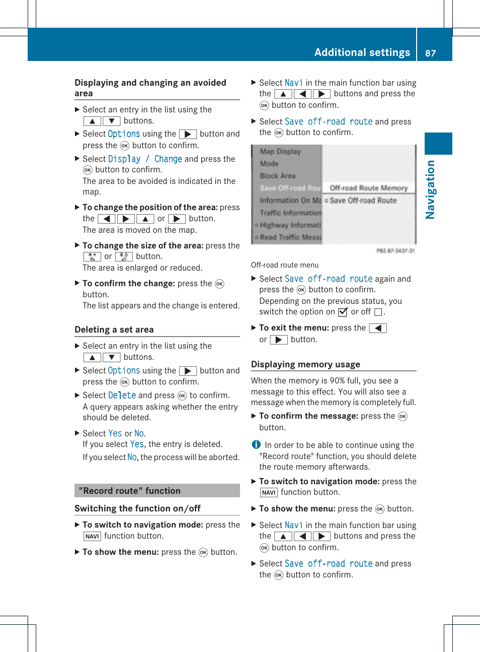 Na vigation, Additional settings | Mercedes-Benz GL-Class 2012 COMAND Manual User Manual | Page 89 / 210