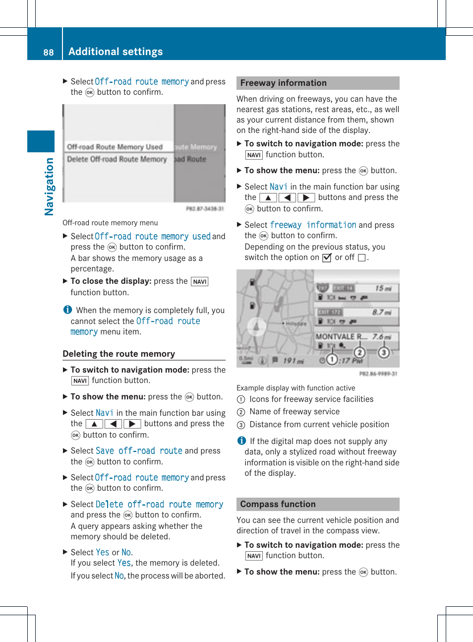 Navigatio n, Additional settings | Mercedes-Benz GL-Class 2012 COMAND Manual User Manual | Page 90 / 210