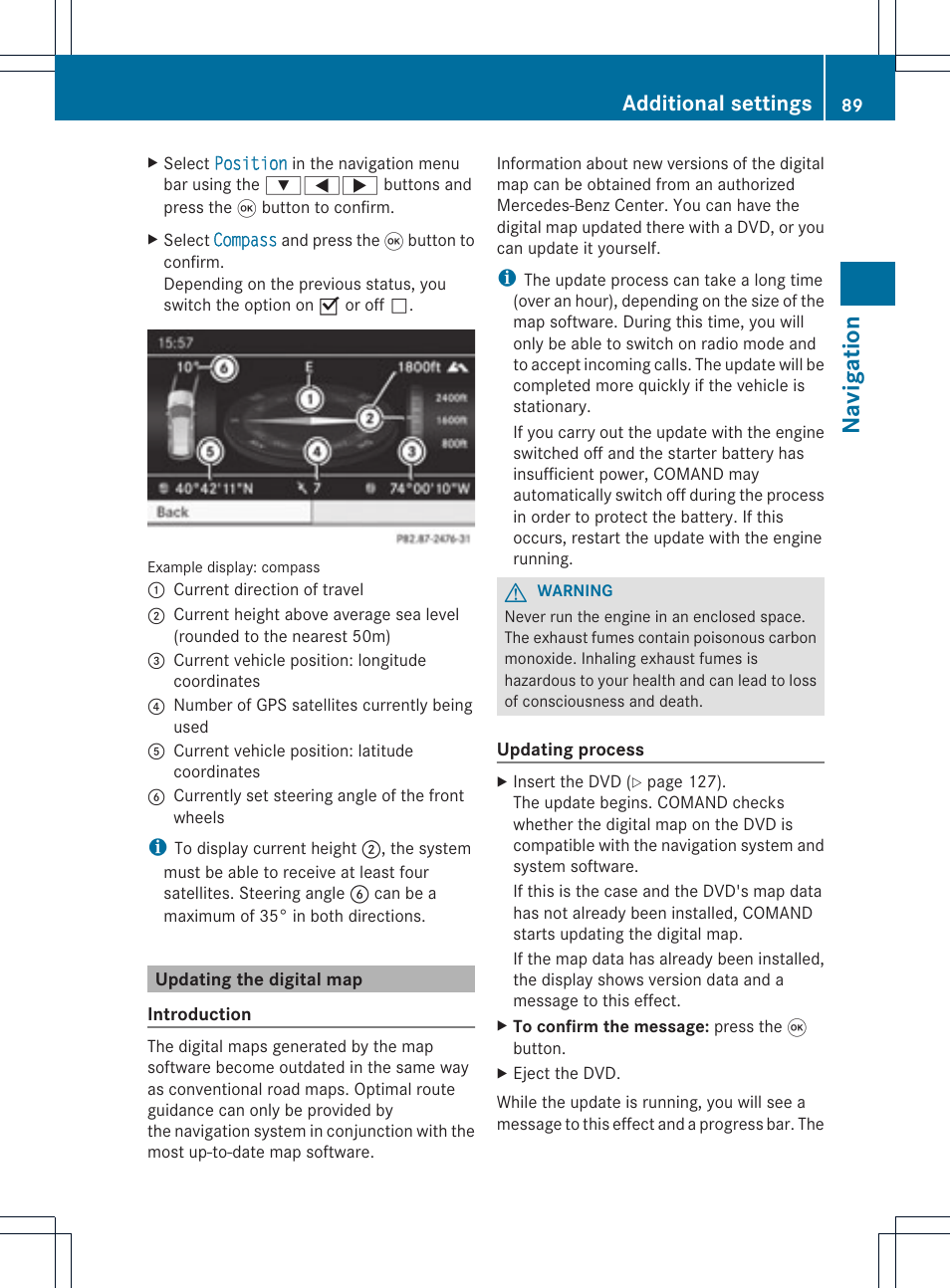 Navi gati on, Additional settings | Mercedes-Benz GL-Class 2012 COMAND Manual User Manual | Page 91 / 210