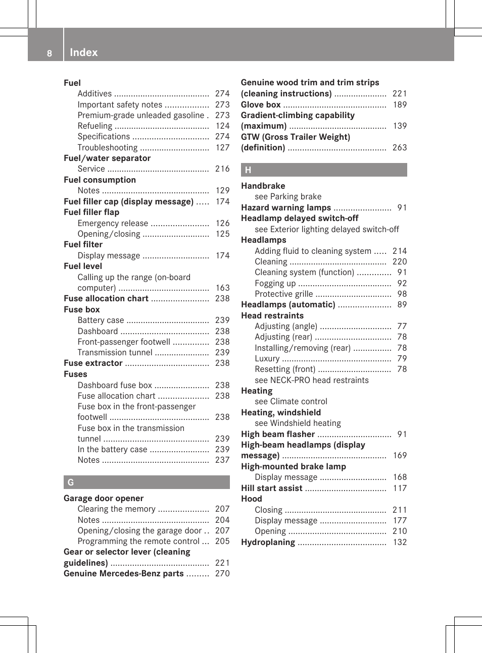 Index | Mercedes-Benz G-Class 2012 Owners Manual User Manual | Page 10 / 284