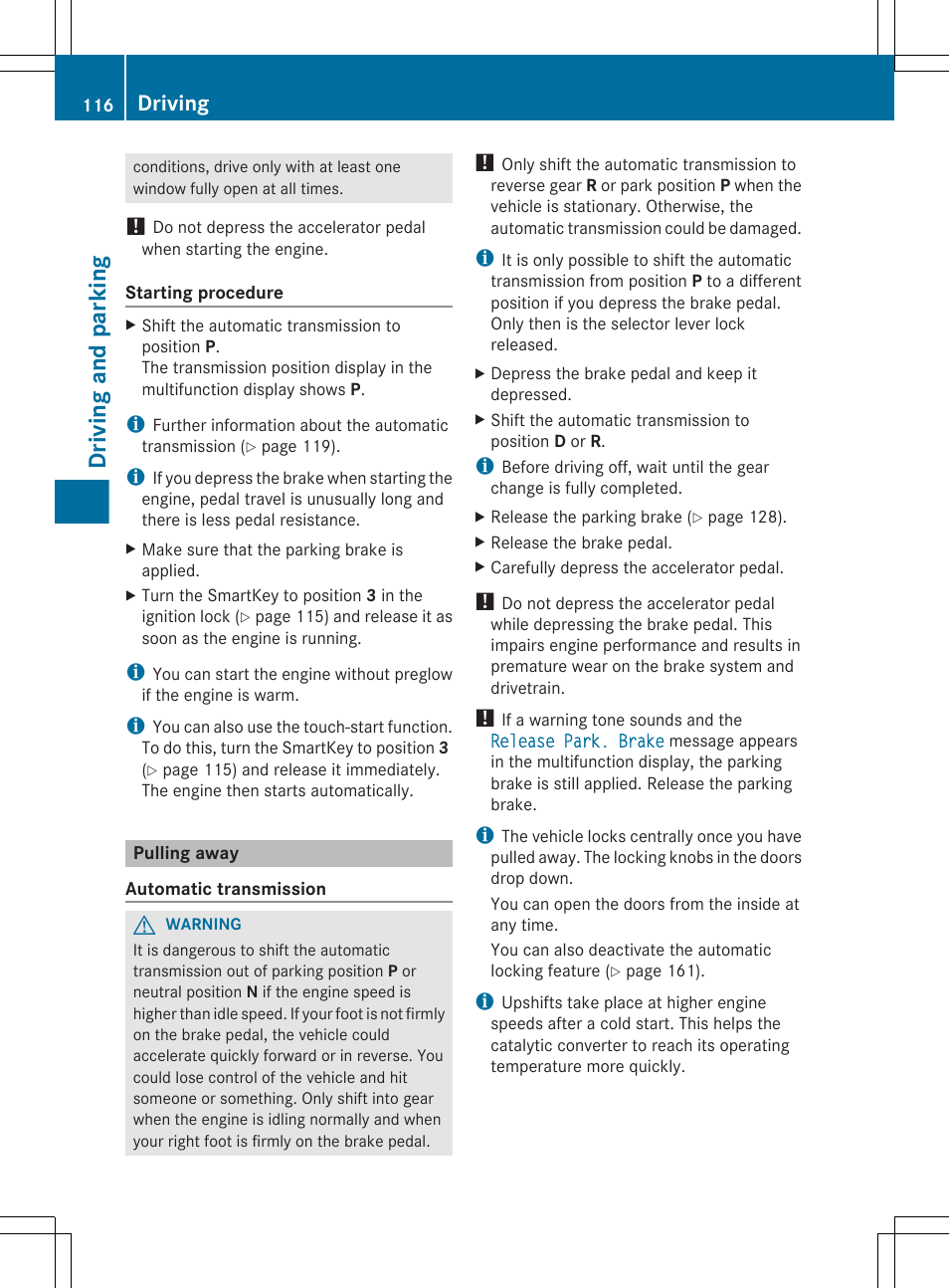 Pulling away, Driving and parking, Driving | Mercedes-Benz G-Class 2012 Owners Manual User Manual | Page 118 / 284