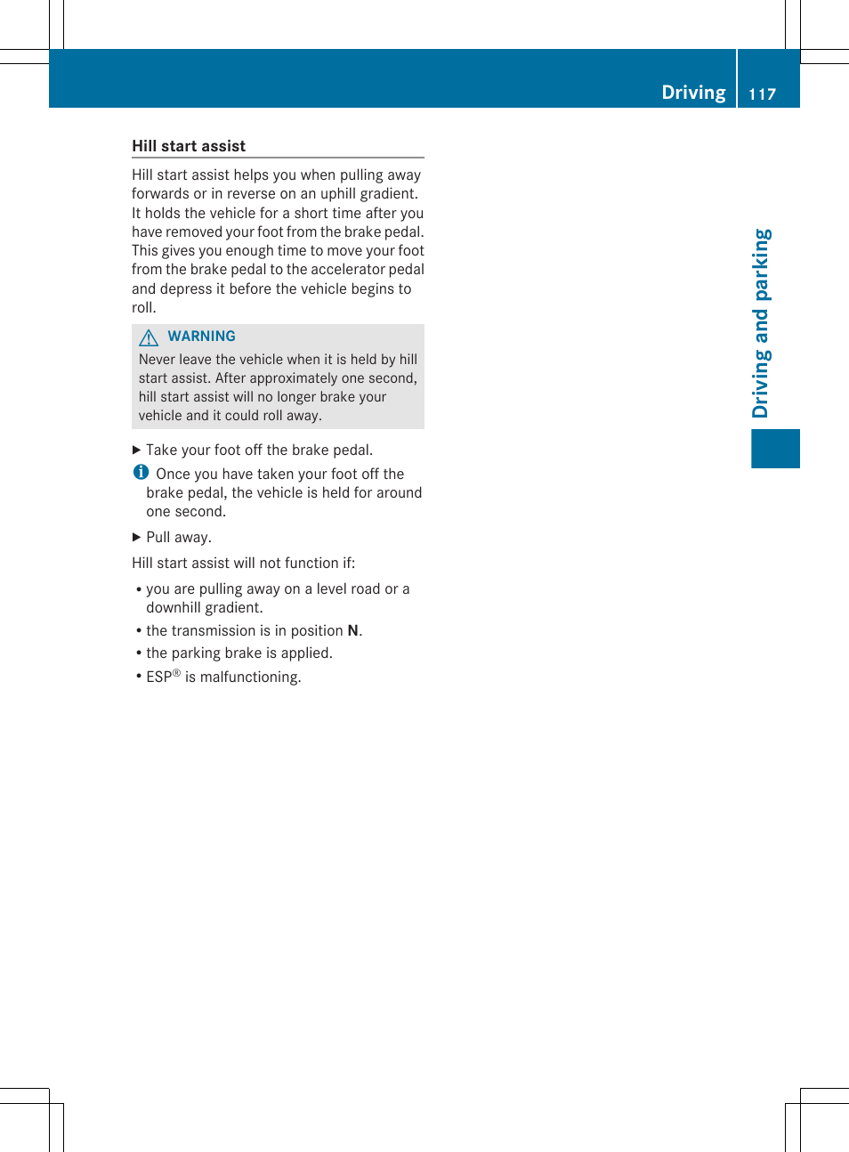 Driving and parking, Driving | Mercedes-Benz G-Class 2012 Owners Manual User Manual | Page 119 / 284