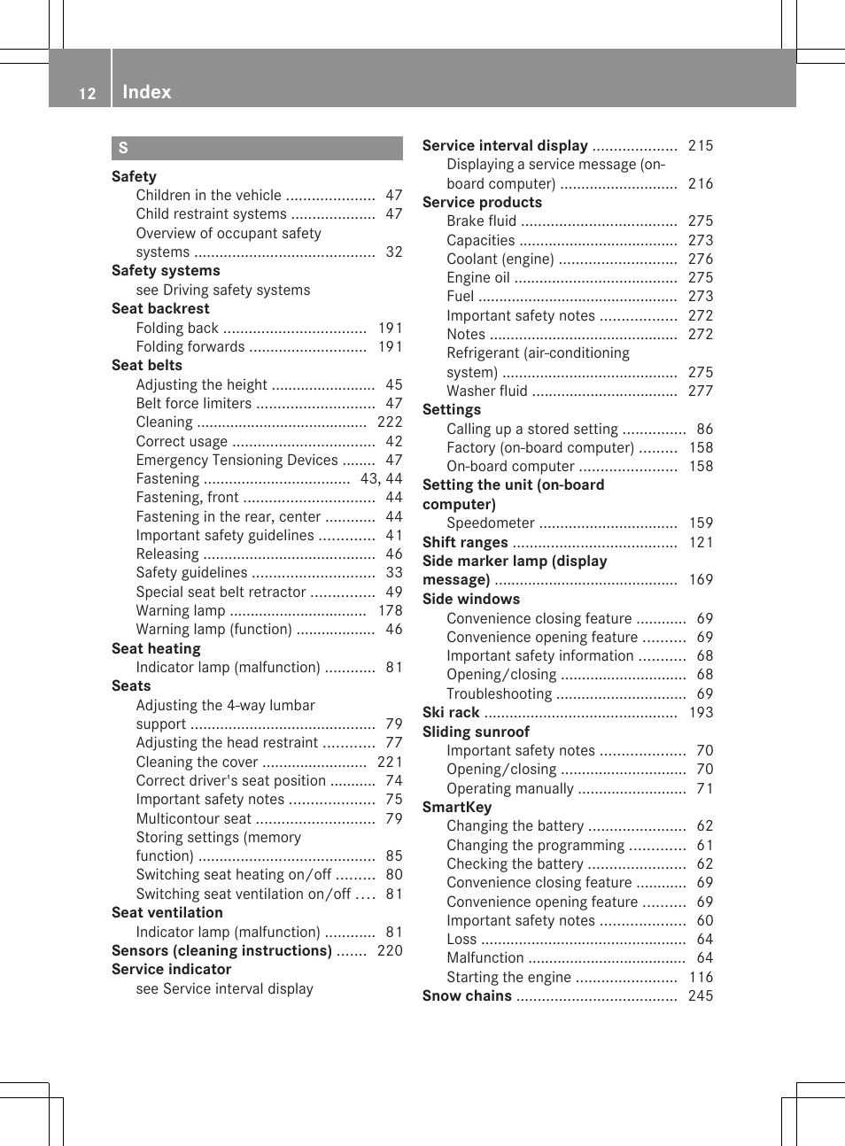 Index | Mercedes-Benz G-Class 2012 Owners Manual User Manual | Page 14 / 284