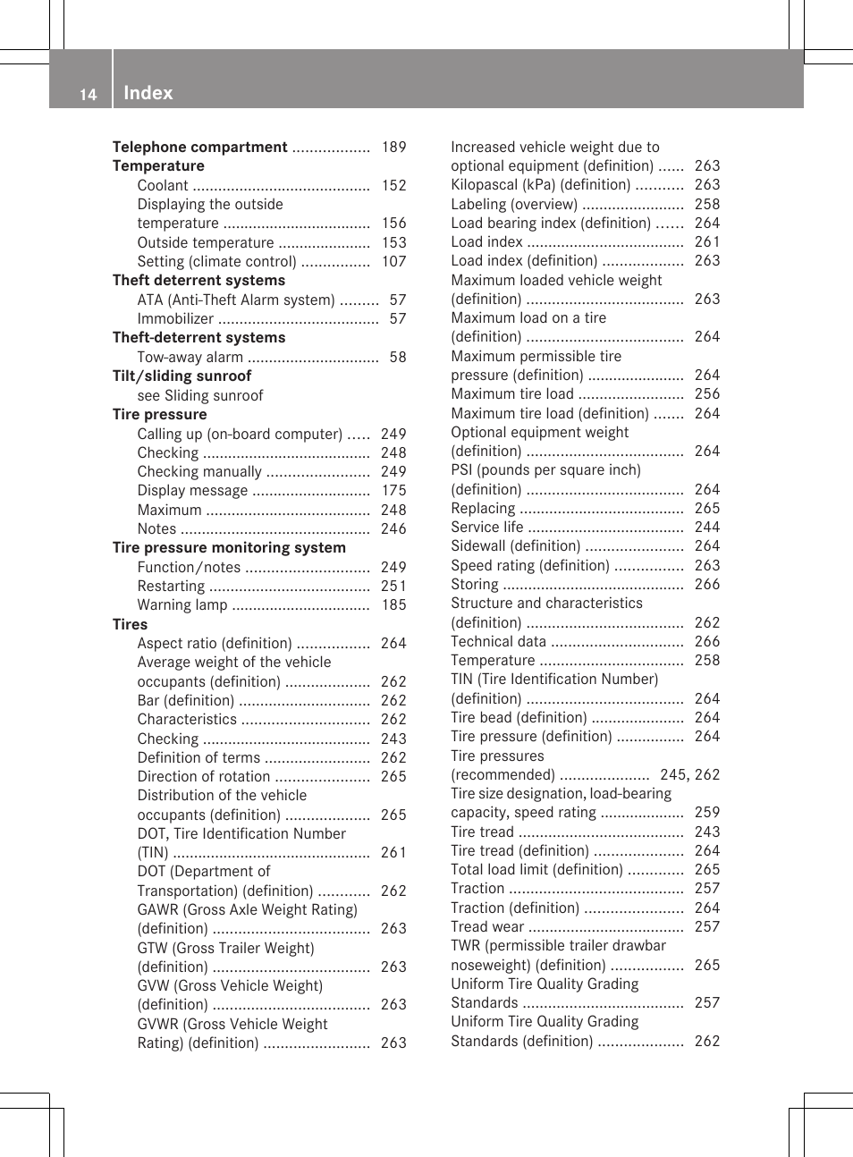 Index | Mercedes-Benz G-Class 2012 Owners Manual User Manual | Page 16 / 284