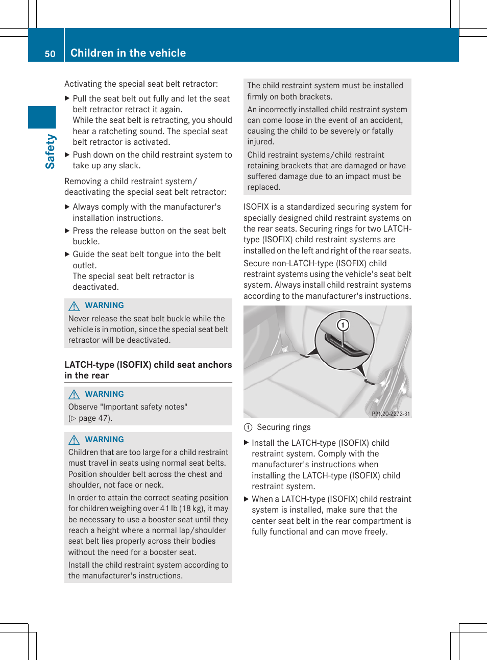 Safety, Children in the vehicle | Mercedes-Benz G-Class 2012 Owners Manual User Manual | Page 52 / 284