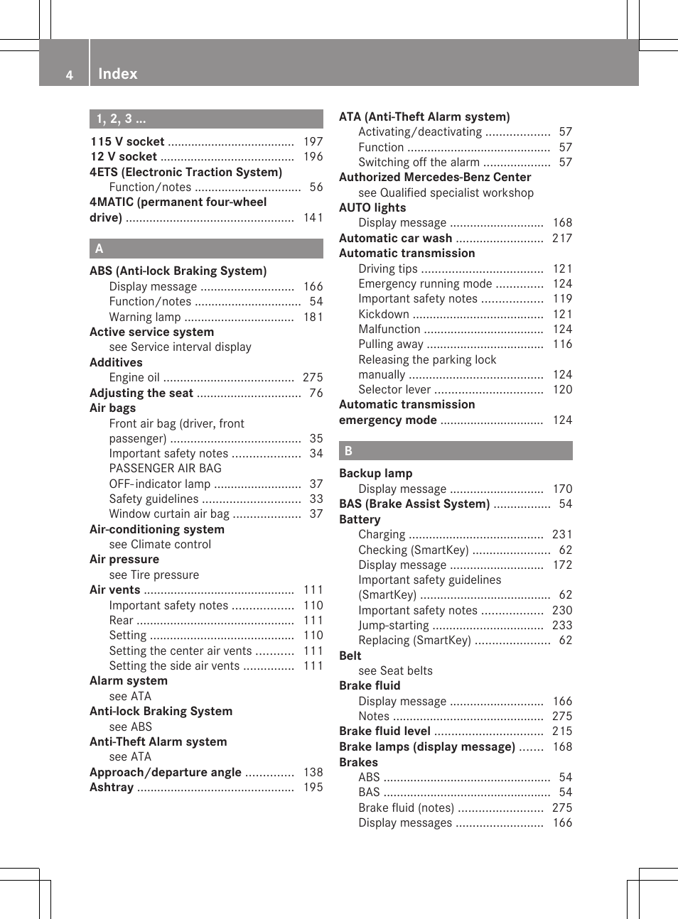 Index | Mercedes-Benz G-Class 2012 Owners Manual User Manual | Page 6 / 284