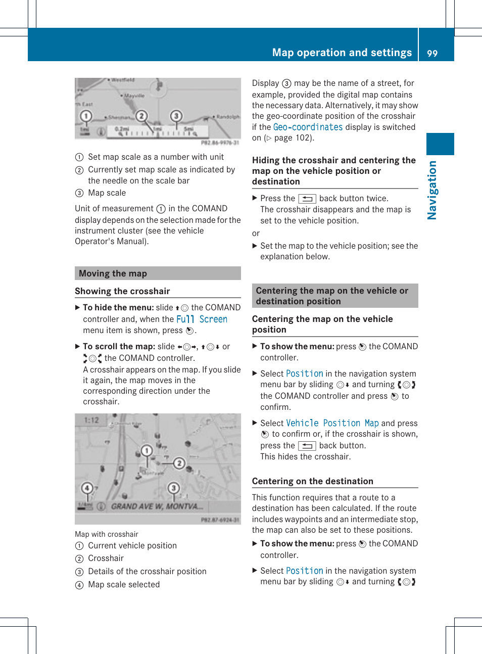 Na vigation, Map operation and settings | Mercedes-Benz C-Coupe 2012 COMAND Manual User Manual | Page 101 / 234