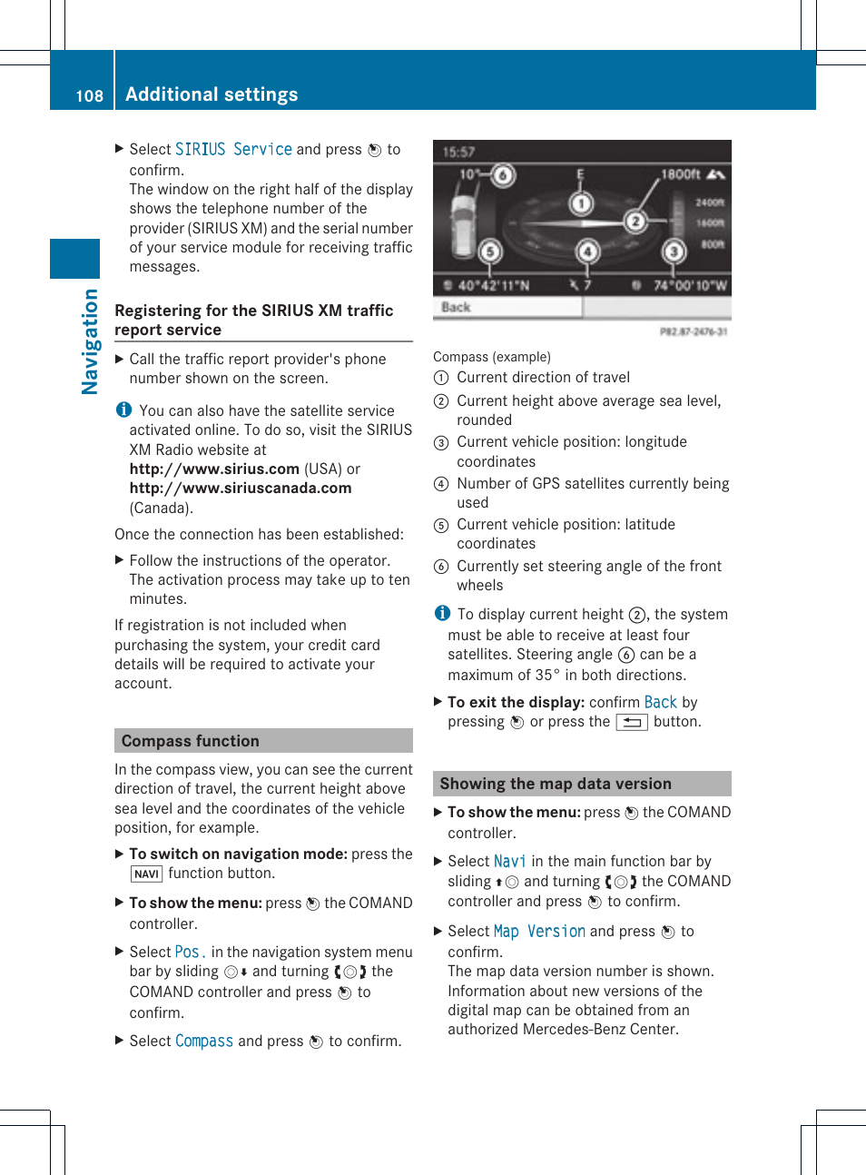 Na vigation, Additional settings | Mercedes-Benz C-Coupe 2012 COMAND Manual User Manual | Page 110 / 234