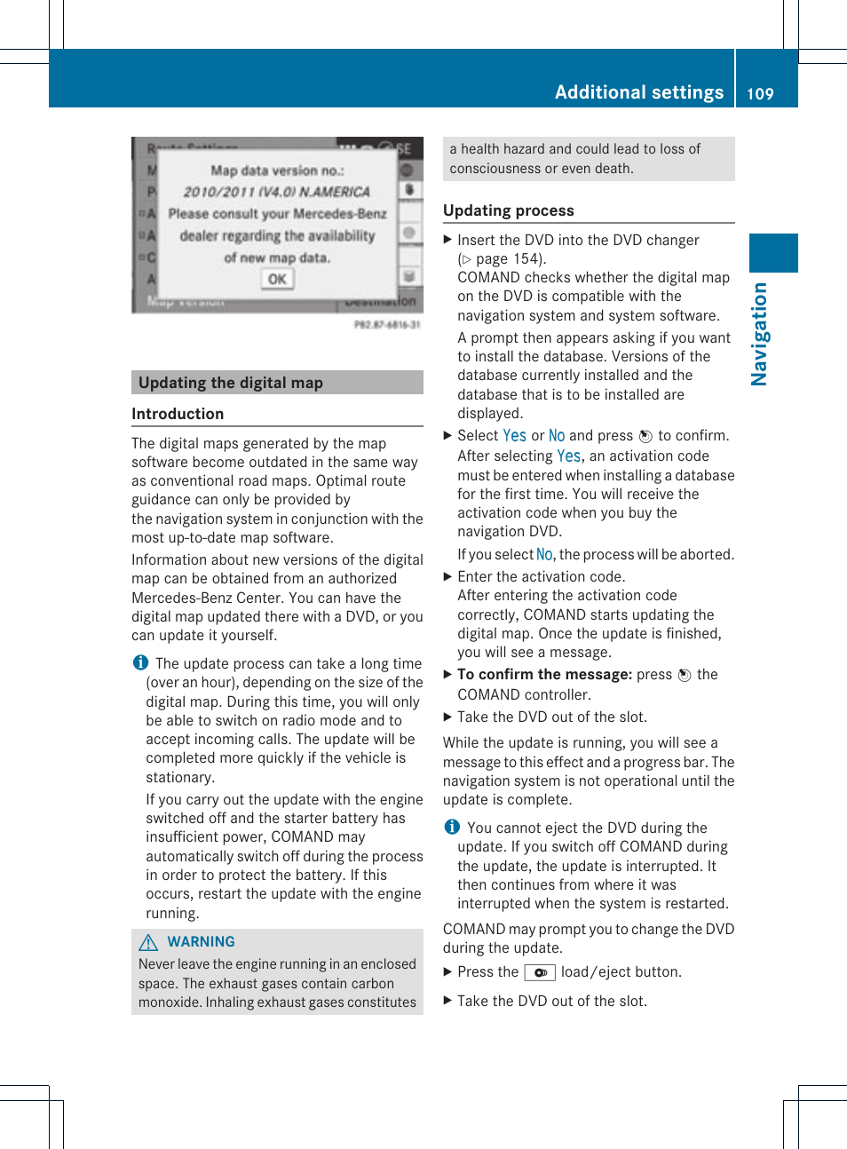 Navigatio n, Additional settings | Mercedes-Benz C-Coupe 2012 COMAND Manual User Manual | Page 111 / 234
