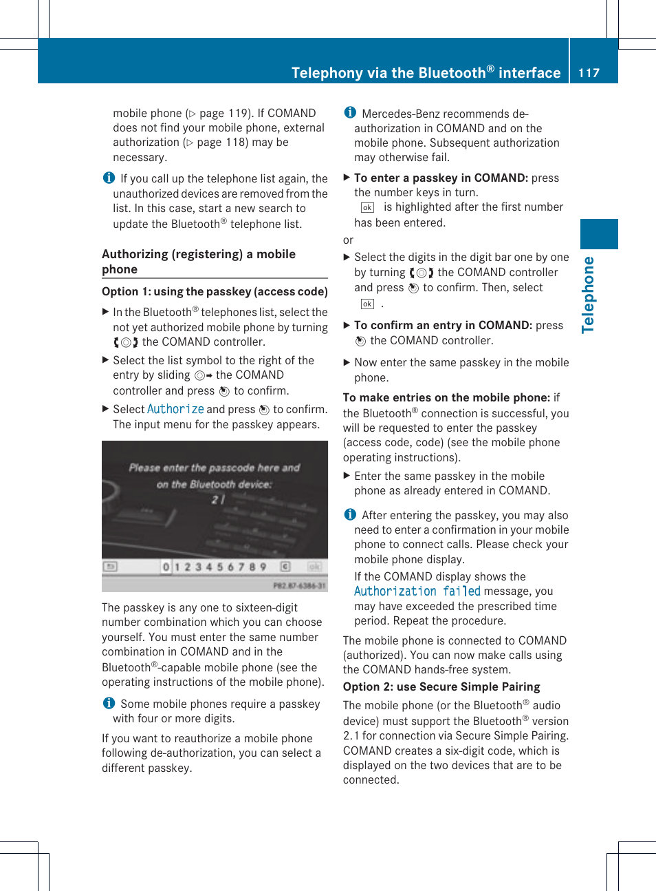 Telephone, Telephony via the bluetooth, Interface | Mercedes-Benz C-Coupe 2012 COMAND Manual User Manual | Page 119 / 234