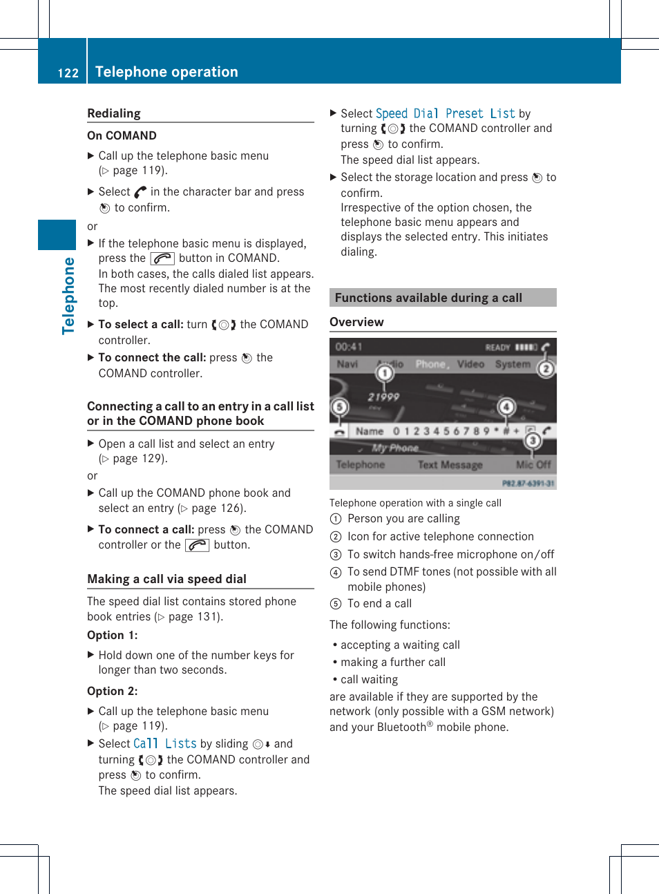 Telephone, Telephone operation | Mercedes-Benz C-Coupe 2012 COMAND Manual User Manual | Page 124 / 234