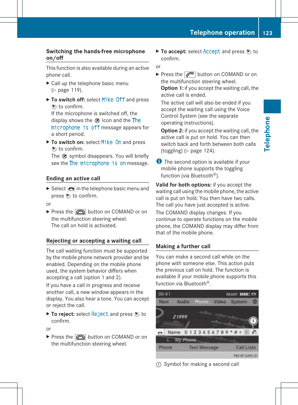 Telephone, Telephone operation | Mercedes-Benz C-Coupe 2012 COMAND Manual User Manual | Page 125 / 234