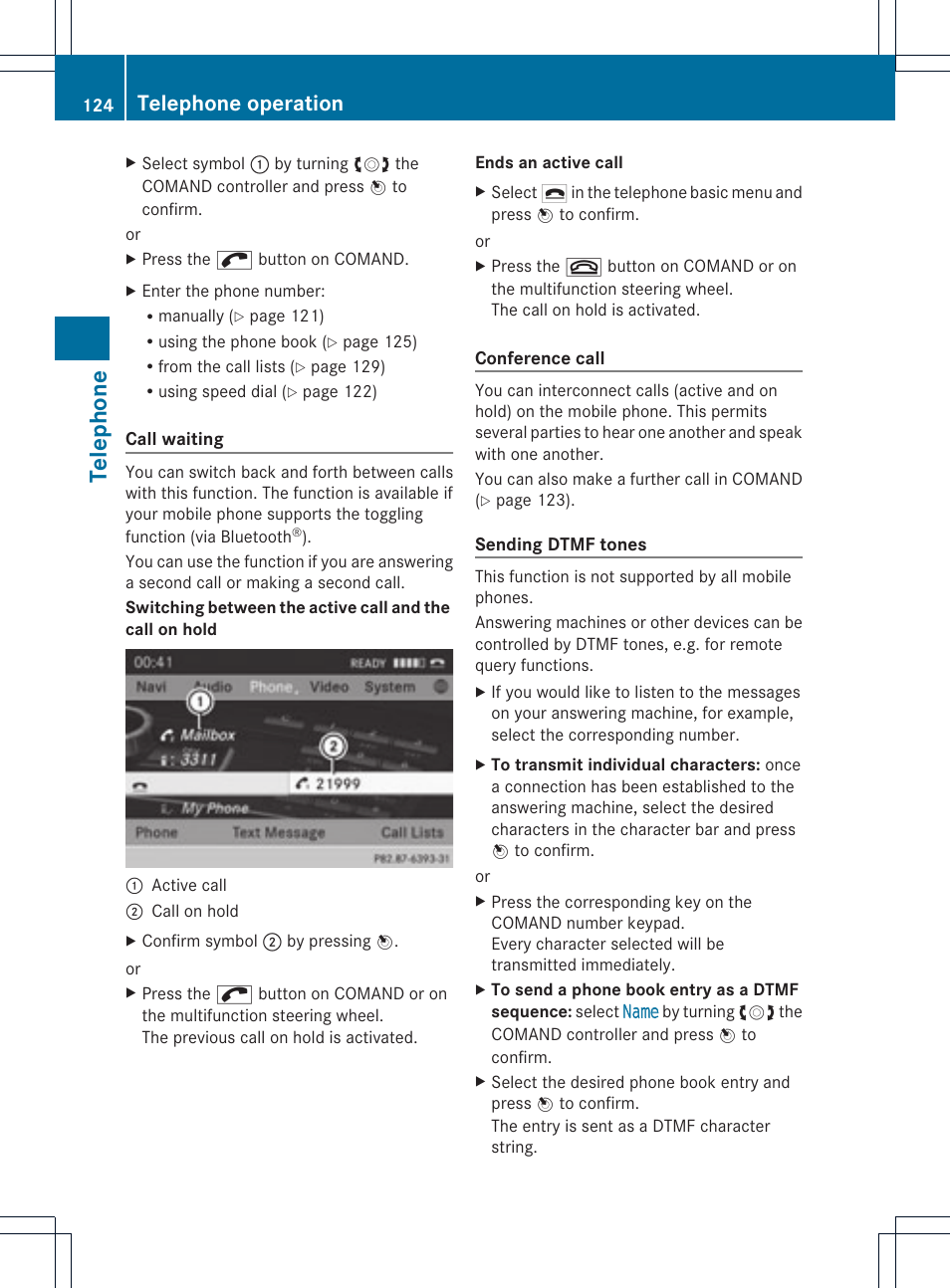 Telephone, Telephone operation | Mercedes-Benz C-Coupe 2012 COMAND Manual User Manual | Page 126 / 234