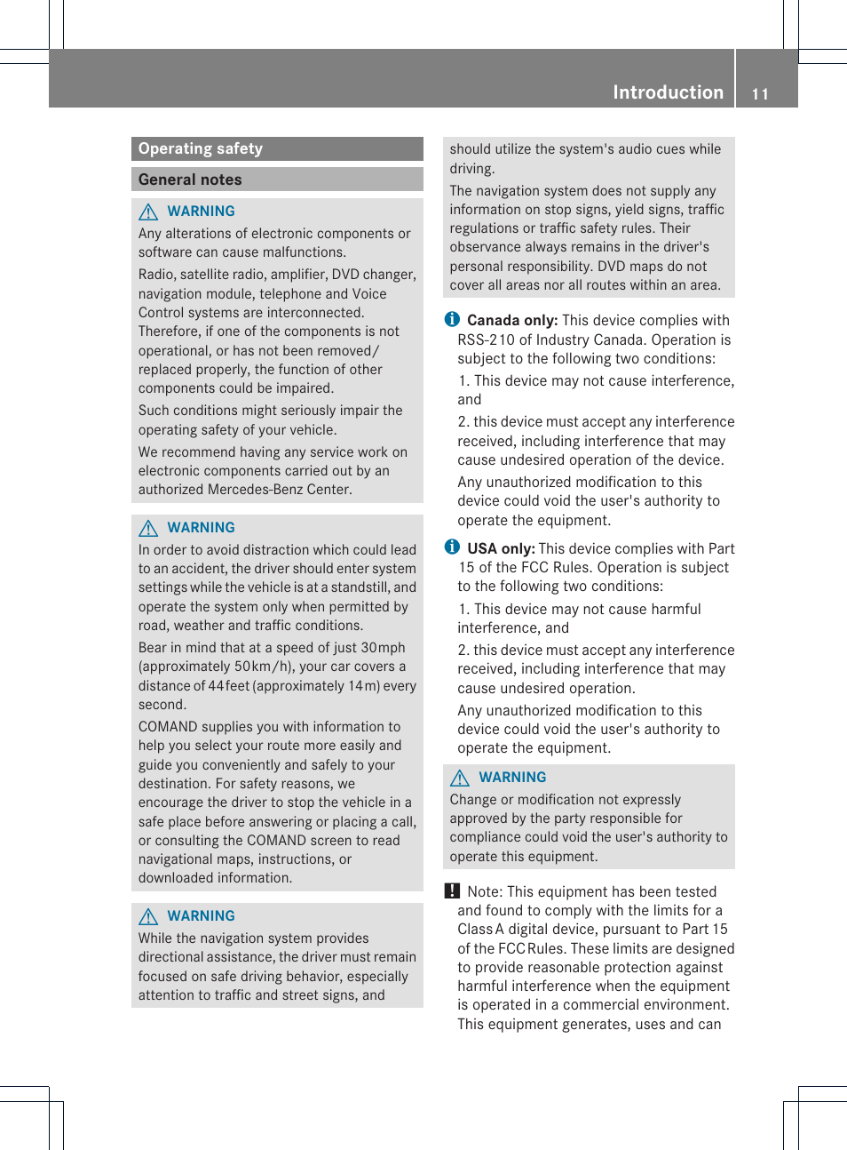 Introduction | Mercedes-Benz C-Coupe 2012 COMAND Manual User Manual | Page 13 / 234