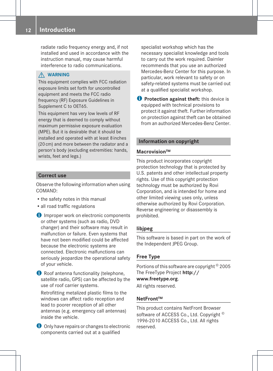 Introduction | Mercedes-Benz C-Coupe 2012 COMAND Manual User Manual | Page 14 / 234
