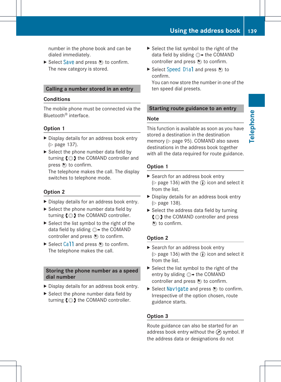 Telephone, Using the address book | Mercedes-Benz C-Coupe 2012 COMAND Manual User Manual | Page 141 / 234