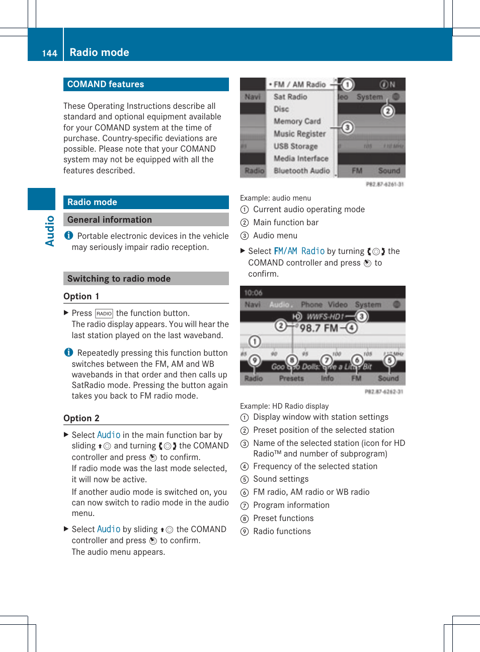 Audio, Radio mode | Mercedes-Benz C-Coupe 2012 COMAND Manual User Manual | Page 146 / 234