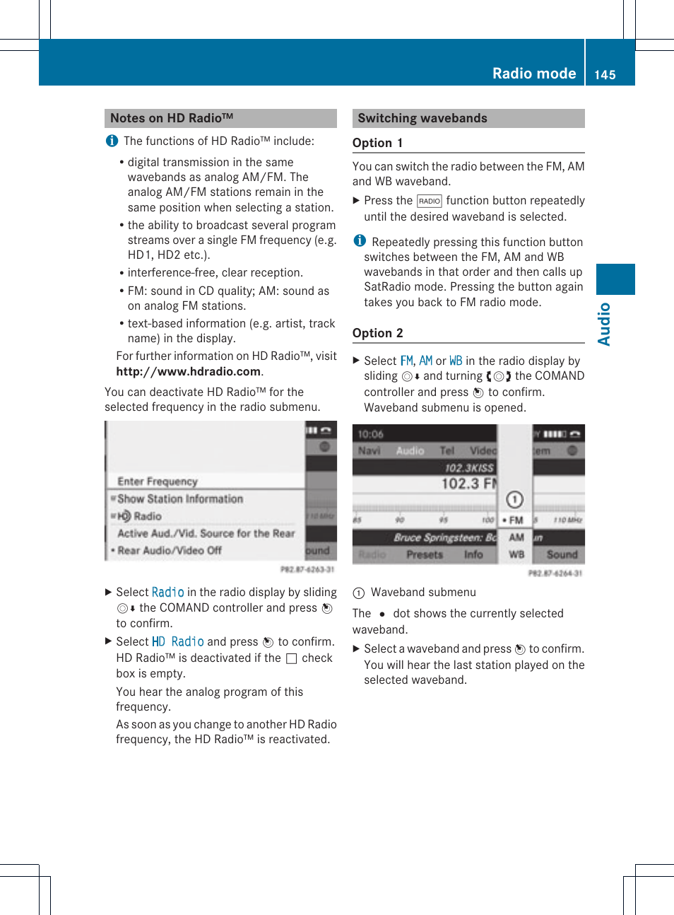 Audio, Radio mode | Mercedes-Benz C-Coupe 2012 COMAND Manual User Manual | Page 147 / 234