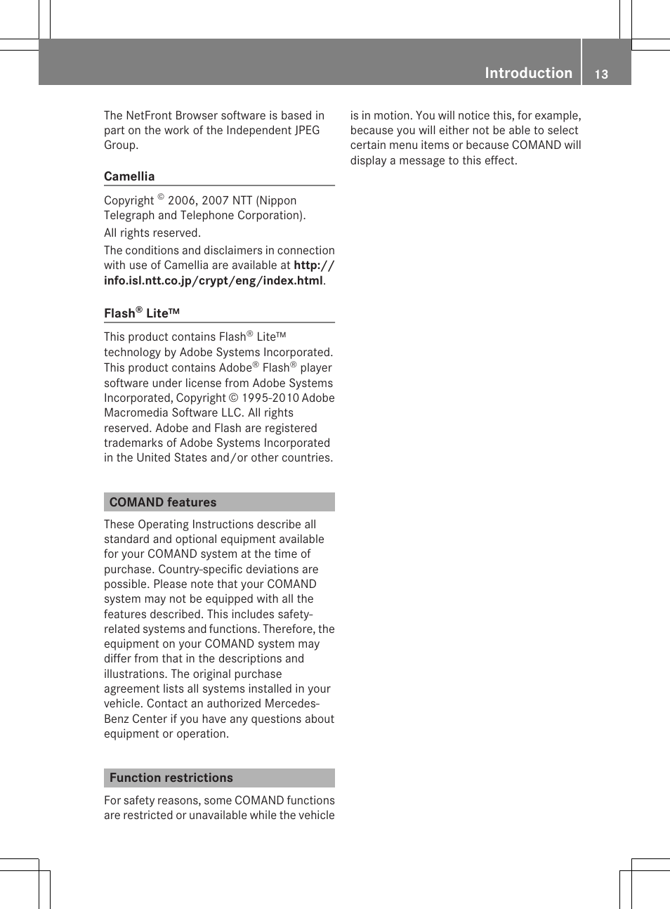 Introduction | Mercedes-Benz C-Coupe 2012 COMAND Manual User Manual | Page 15 / 234