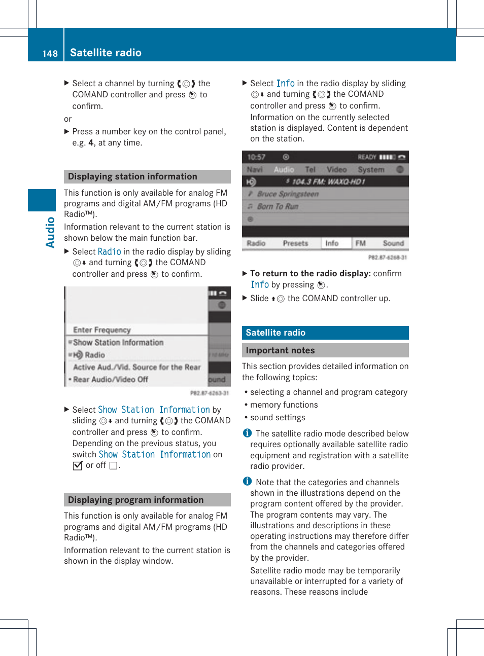 Audio, Satellite radio | Mercedes-Benz C-Coupe 2012 COMAND Manual User Manual | Page 150 / 234