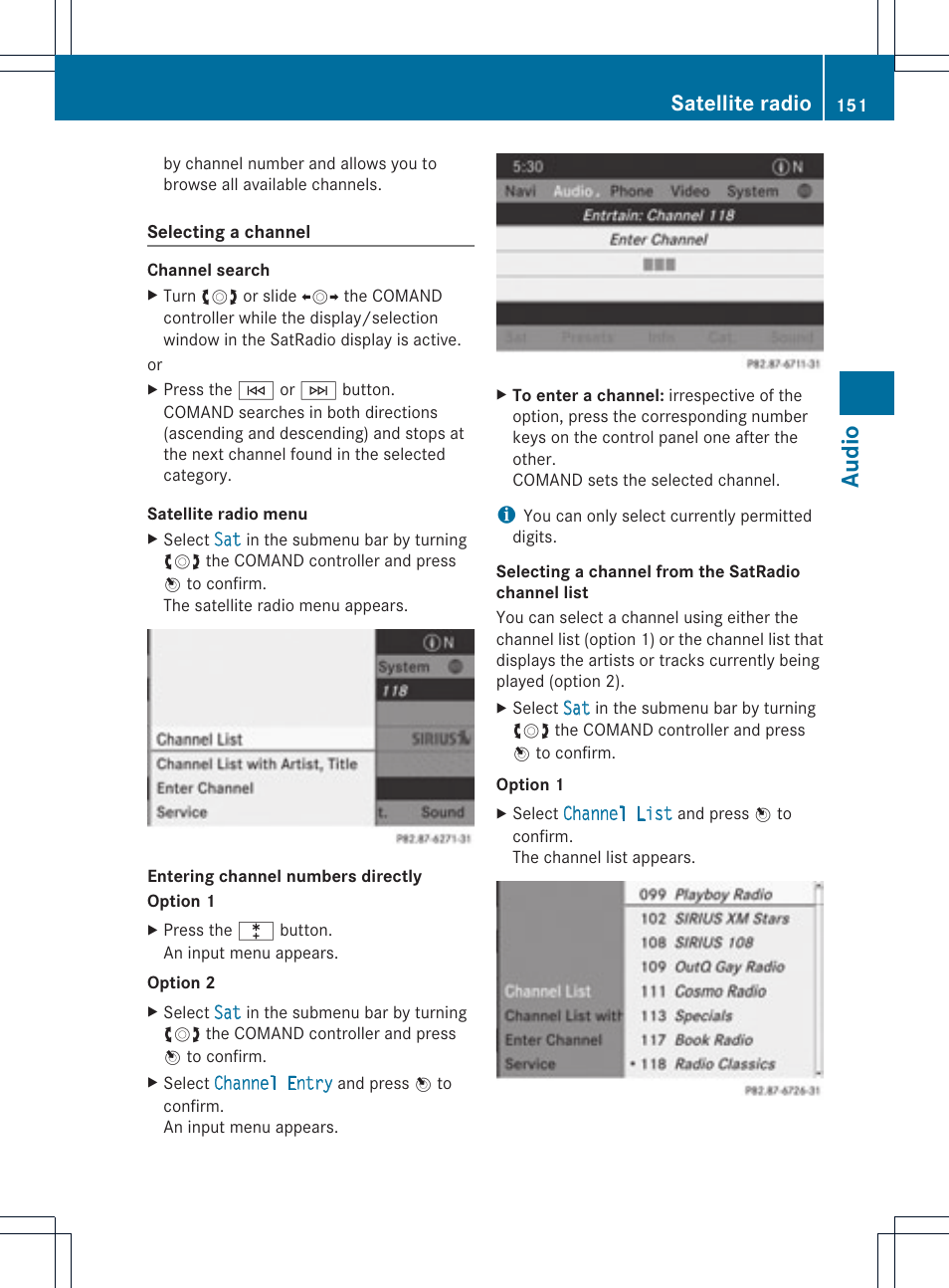 Audio, Satellite radio | Mercedes-Benz C-Coupe 2012 COMAND Manual User Manual | Page 153 / 234