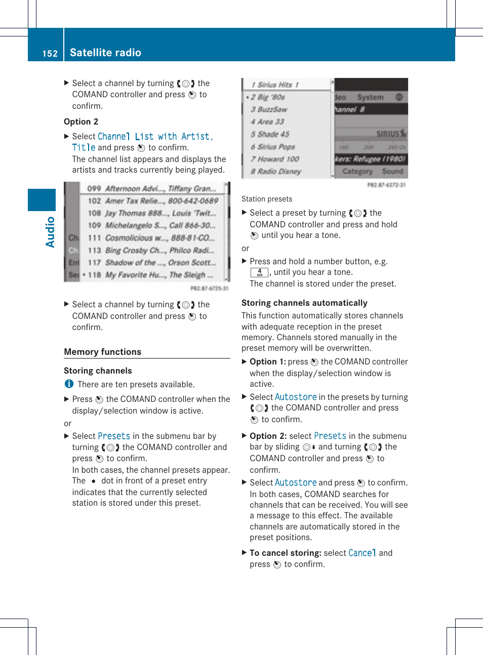 Audio, Satellite radio | Mercedes-Benz C-Coupe 2012 COMAND Manual User Manual | Page 154 / 234