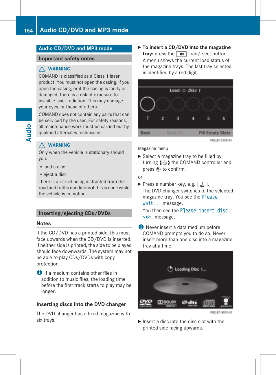 Audio, Audio cd/dvd and mp3 mode | Mercedes-Benz C-Coupe 2012 COMAND Manual User Manual | Page 156 / 234