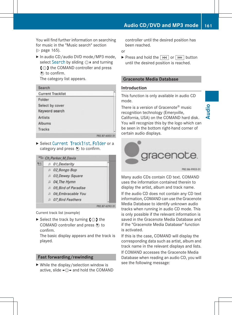 Audio, Audio cd/dvd and mp3 mode | Mercedes-Benz C-Coupe 2012 COMAND Manual User Manual | Page 163 / 234