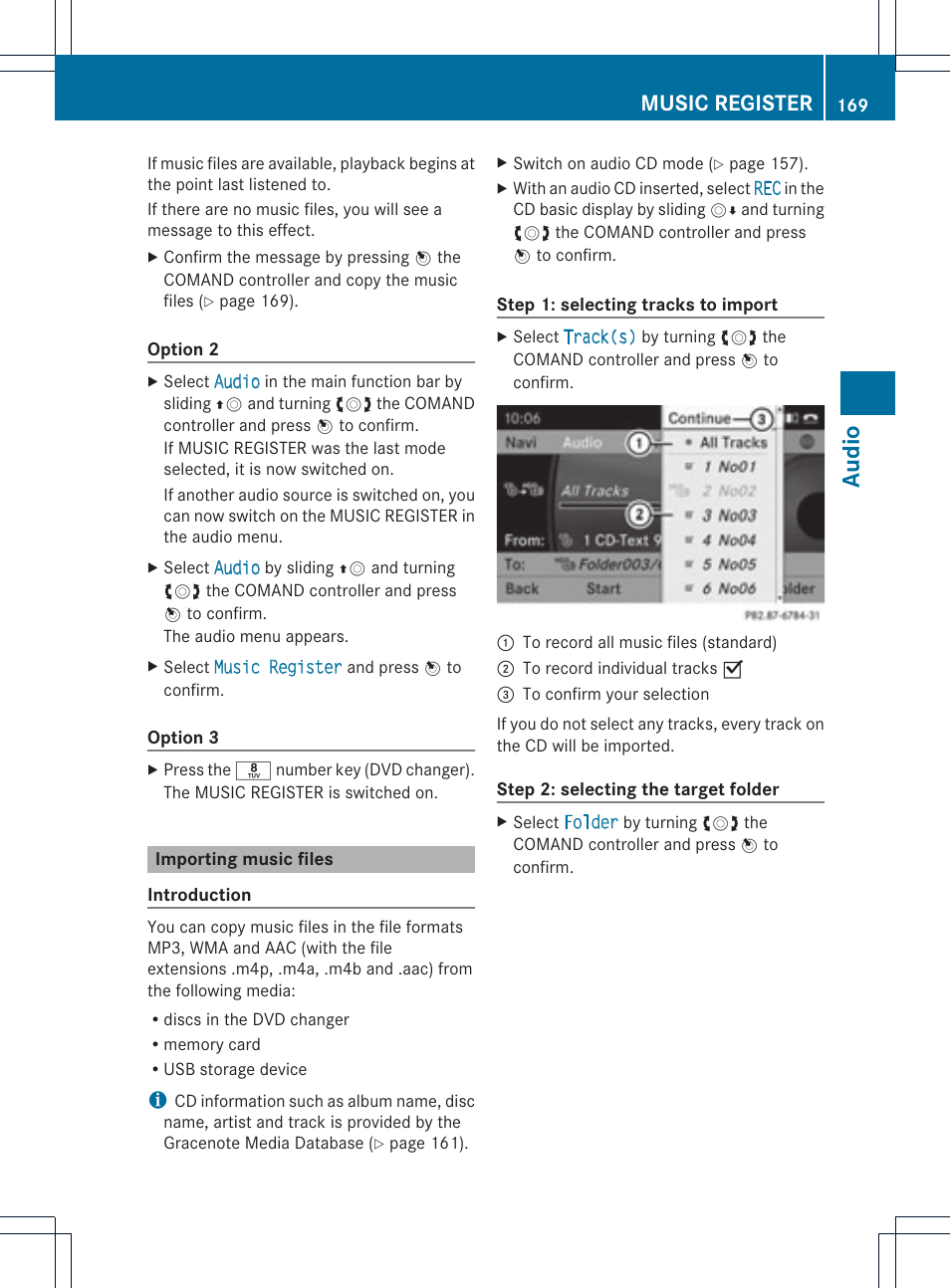 Aud io, Music register | Mercedes-Benz C-Coupe 2012 COMAND Manual User Manual | Page 171 / 234