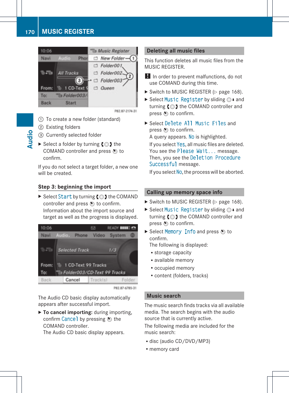 Audio, Music register | Mercedes-Benz C-Coupe 2012 COMAND Manual User Manual | Page 172 / 234