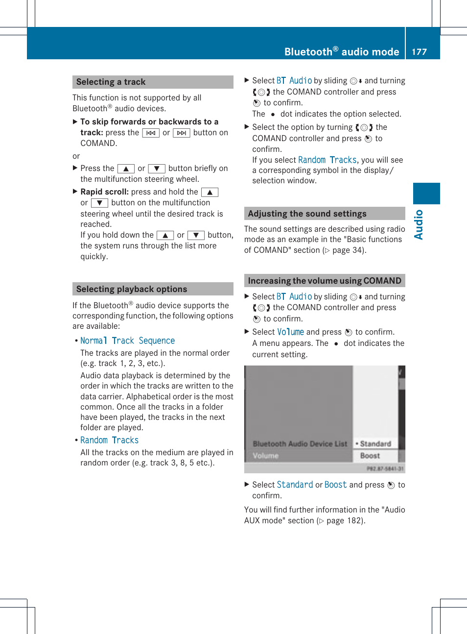Audio, Bluetooth, Audio mode | Mercedes-Benz C-Coupe 2012 COMAND Manual User Manual | Page 179 / 234