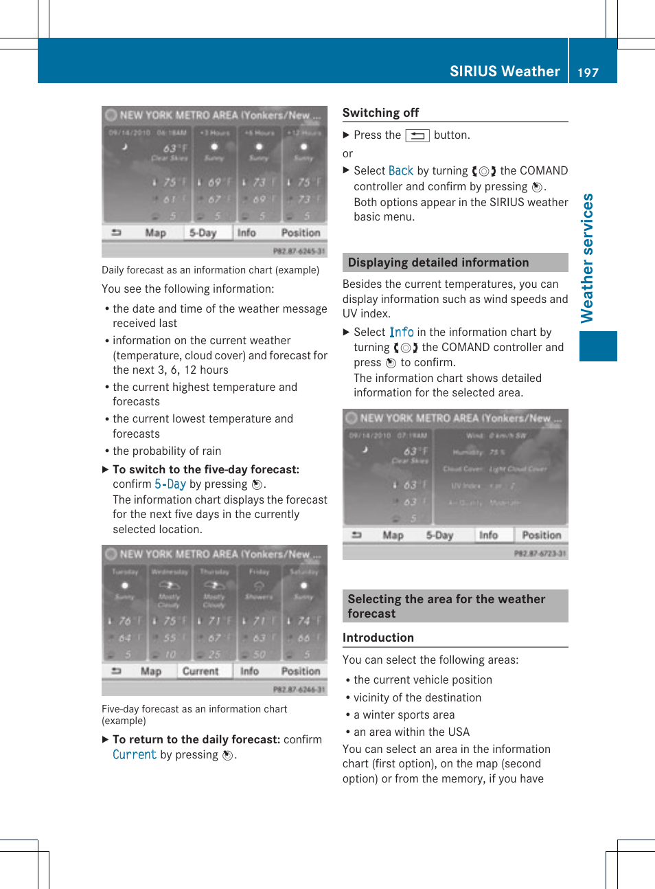 Weath er service s, Sirius weather | Mercedes-Benz C-Coupe 2012 COMAND Manual User Manual | Page 199 / 234