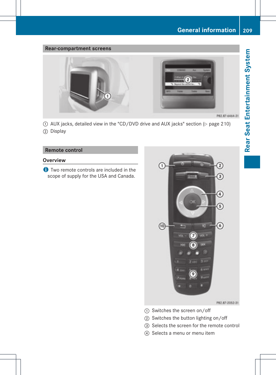 Rear se at en tertain men tsys tem, General information | Mercedes-Benz C-Coupe 2012 COMAND Manual User Manual | Page 211 / 234