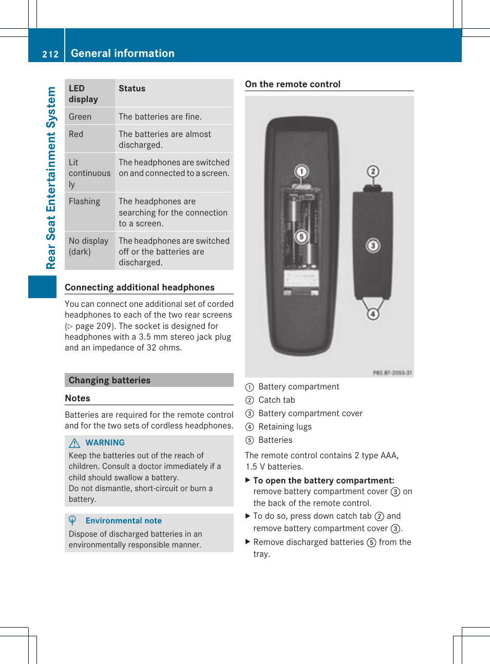 Rear seat entertainm ent system, General information | Mercedes-Benz C-Coupe 2012 COMAND Manual User Manual | Page 214 / 234