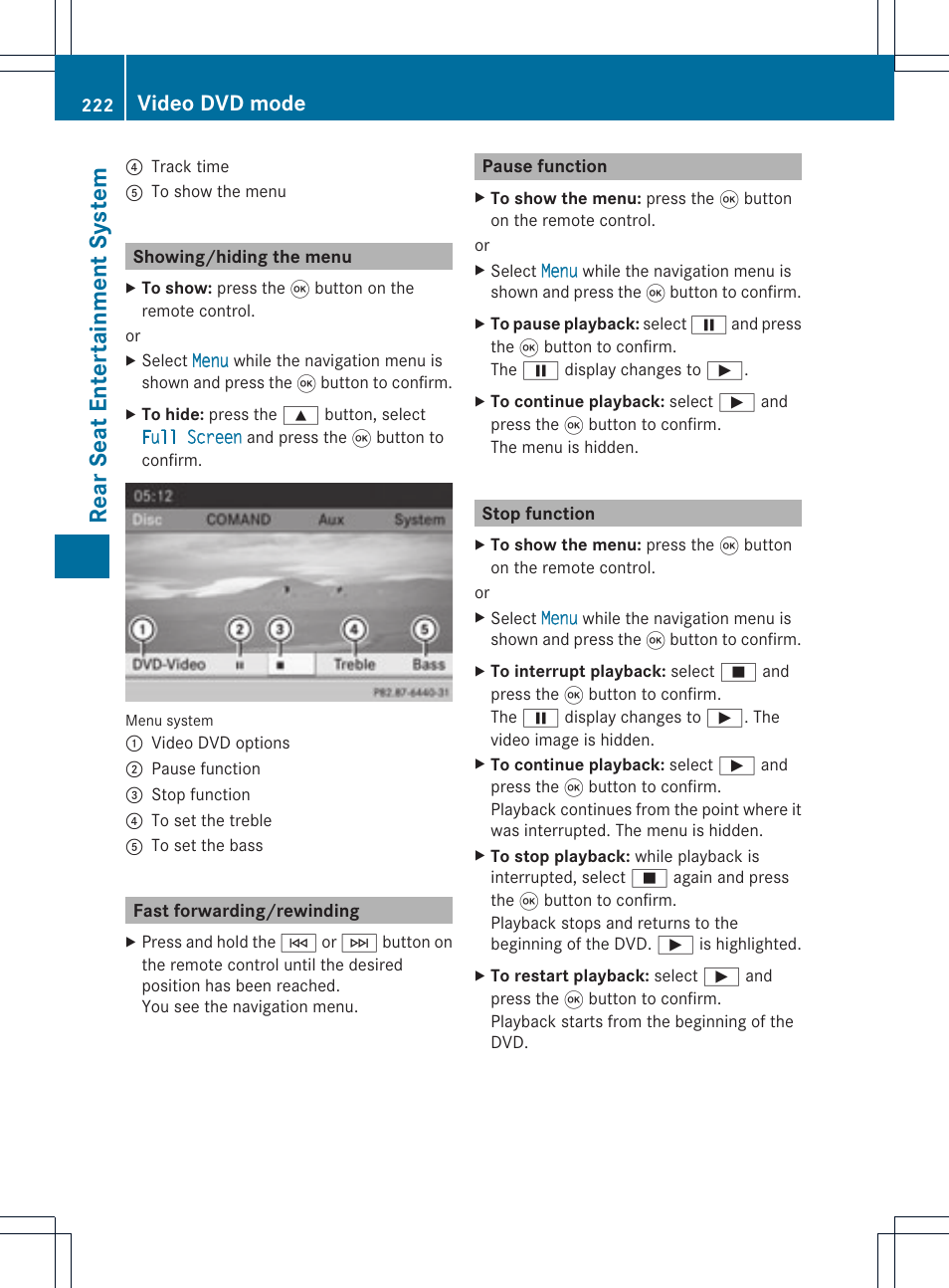 Rear seat enterta inment system, Video dvd mode | Mercedes-Benz C-Coupe 2012 COMAND Manual User Manual | Page 224 / 234