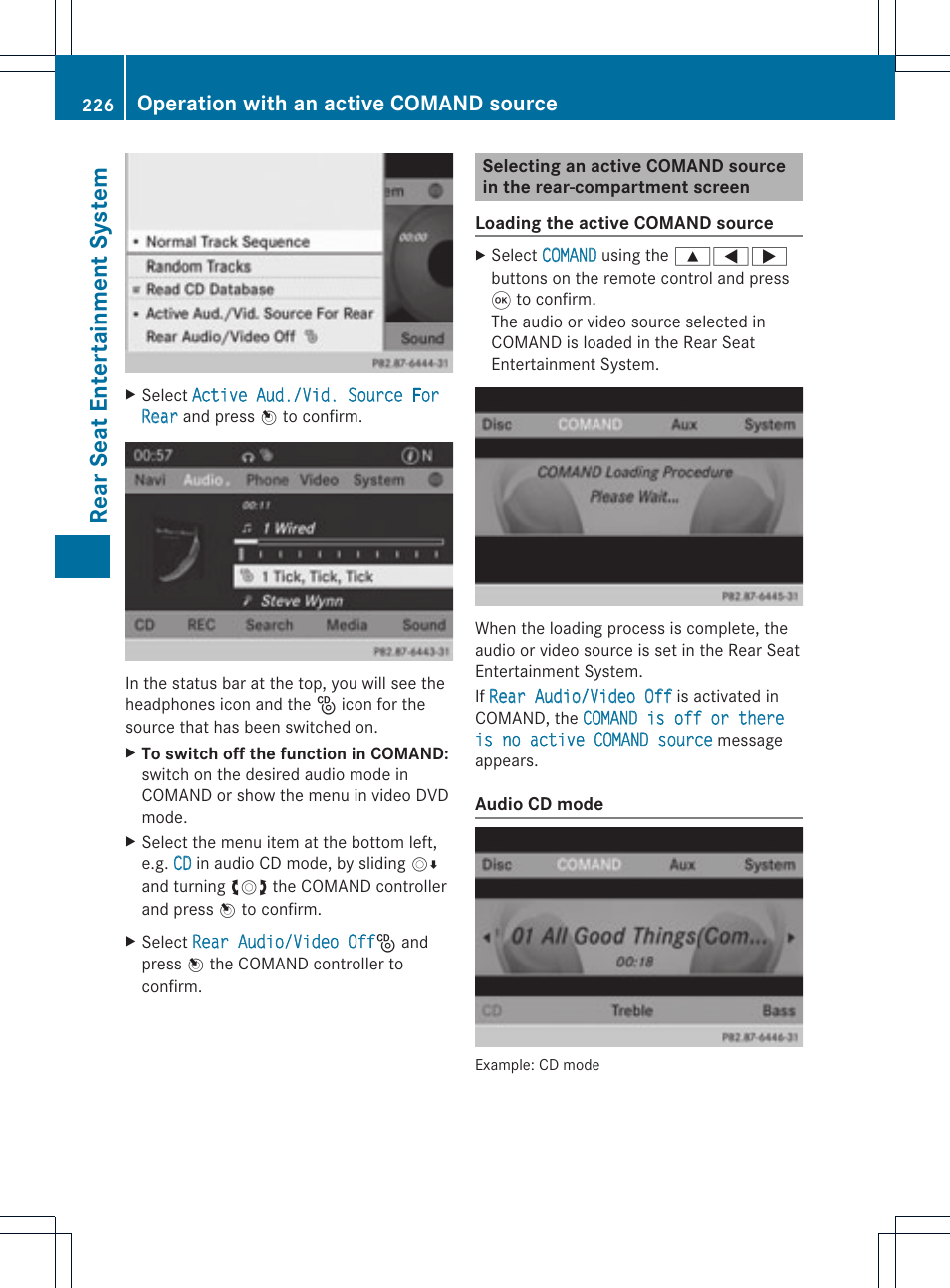 Rear seat enterta inment system, Operation with an active comand source | Mercedes-Benz C-Coupe 2012 COMAND Manual User Manual | Page 228 / 234